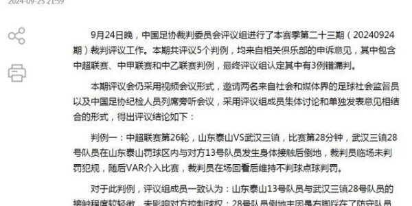 足协评议：王毅在泰山禁区内倒地未判罚点球正确
